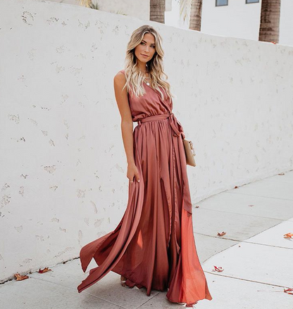 Lunesia™ – Robe Longue de Soirée Chic et Fluide Sans Manche