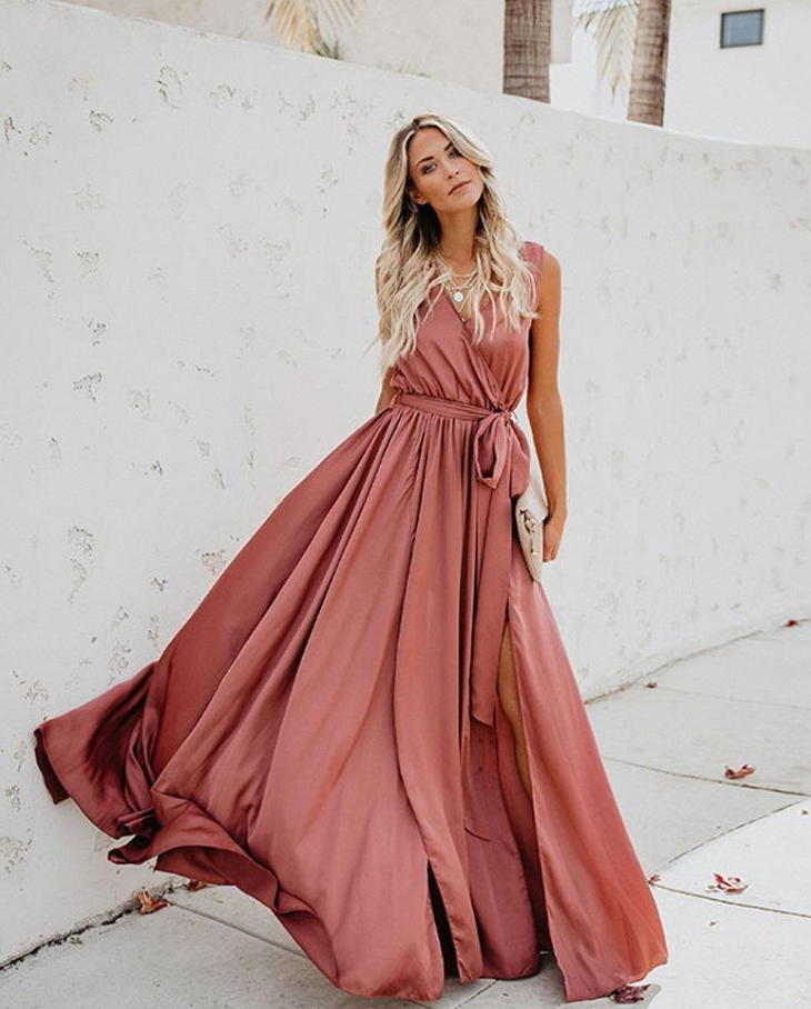 Lunesia™ – Robe Longue de Soirée Chic et Fluide Sans Manche