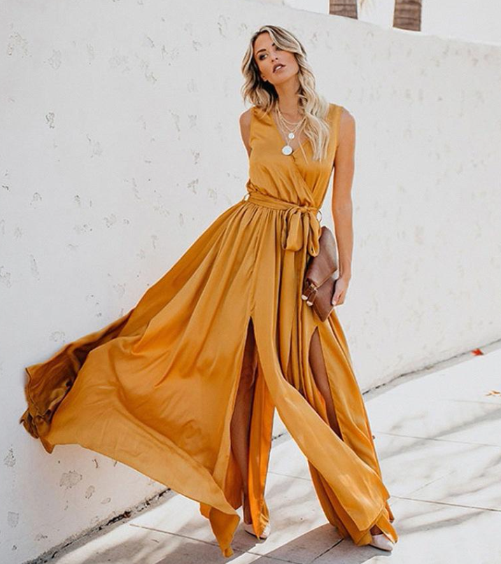 Lunesia™ – Robe Longue de Soirée Chic et Fluide Sans Manche