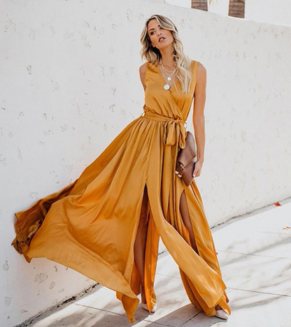Lunesia™ – Robe Longue de Soirée Chic et Fluide Sans Manche