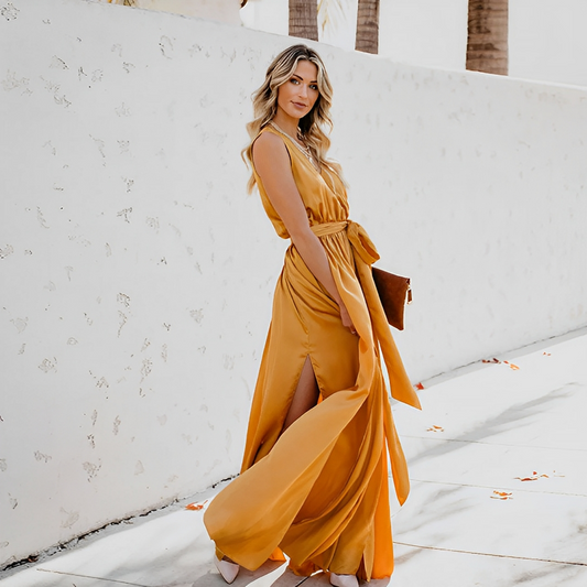 Lunesia™ – Robe Longue de Soirée Chic et Fluide Sans Manche