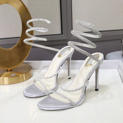 LuxeTwist™ – Sandales Femme Élégantes en Cuir avec Cristaux Scintillants