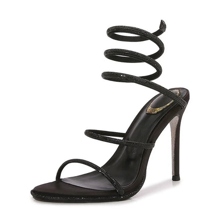LuxeTwist™ – Sandales Femme Élégantes en Cuir avec Cristaux Scintillants