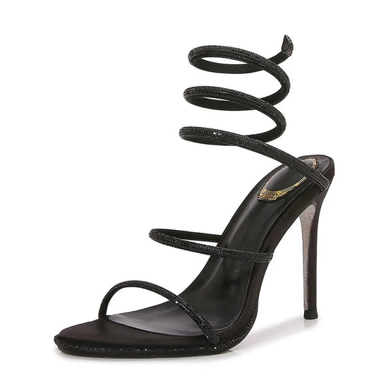 LuxeTwist™ – Sandales Femme Élégantes en Cuir avec Cristaux Scintillants