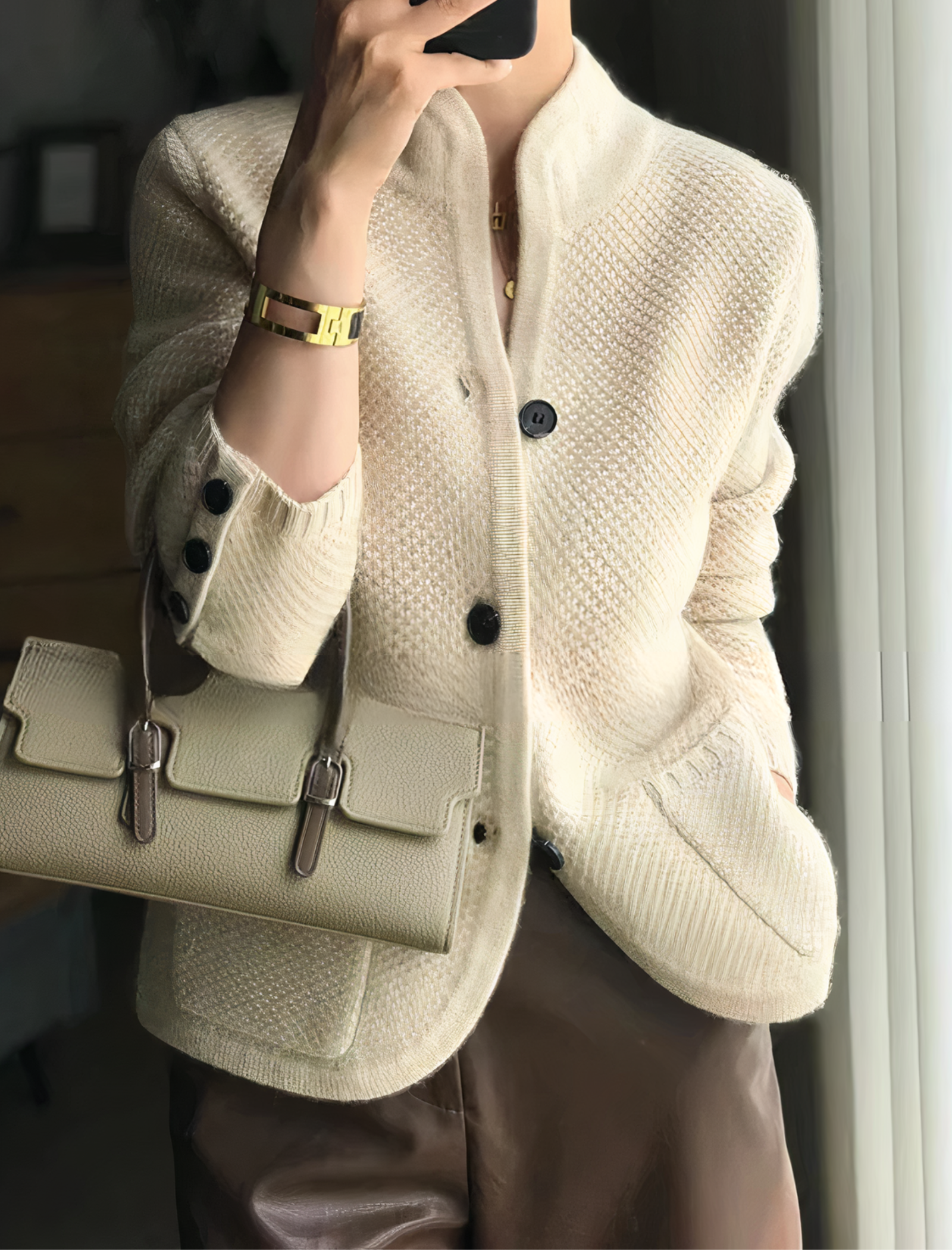 Veste femme hivernale en laine marron épaisse - PanierRoyale