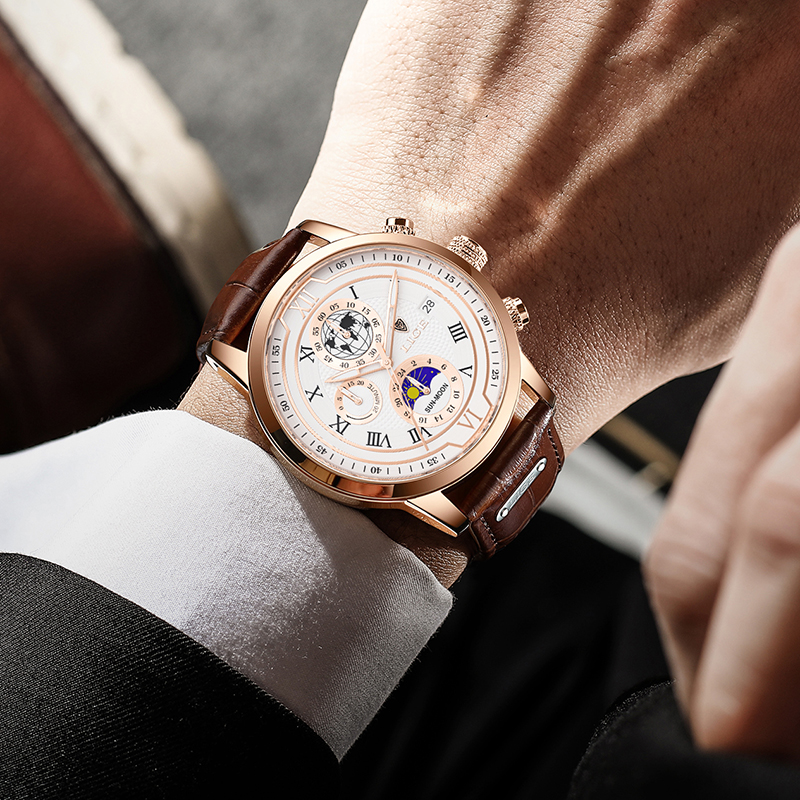Montre Chronographe Cuir Homme Élégante