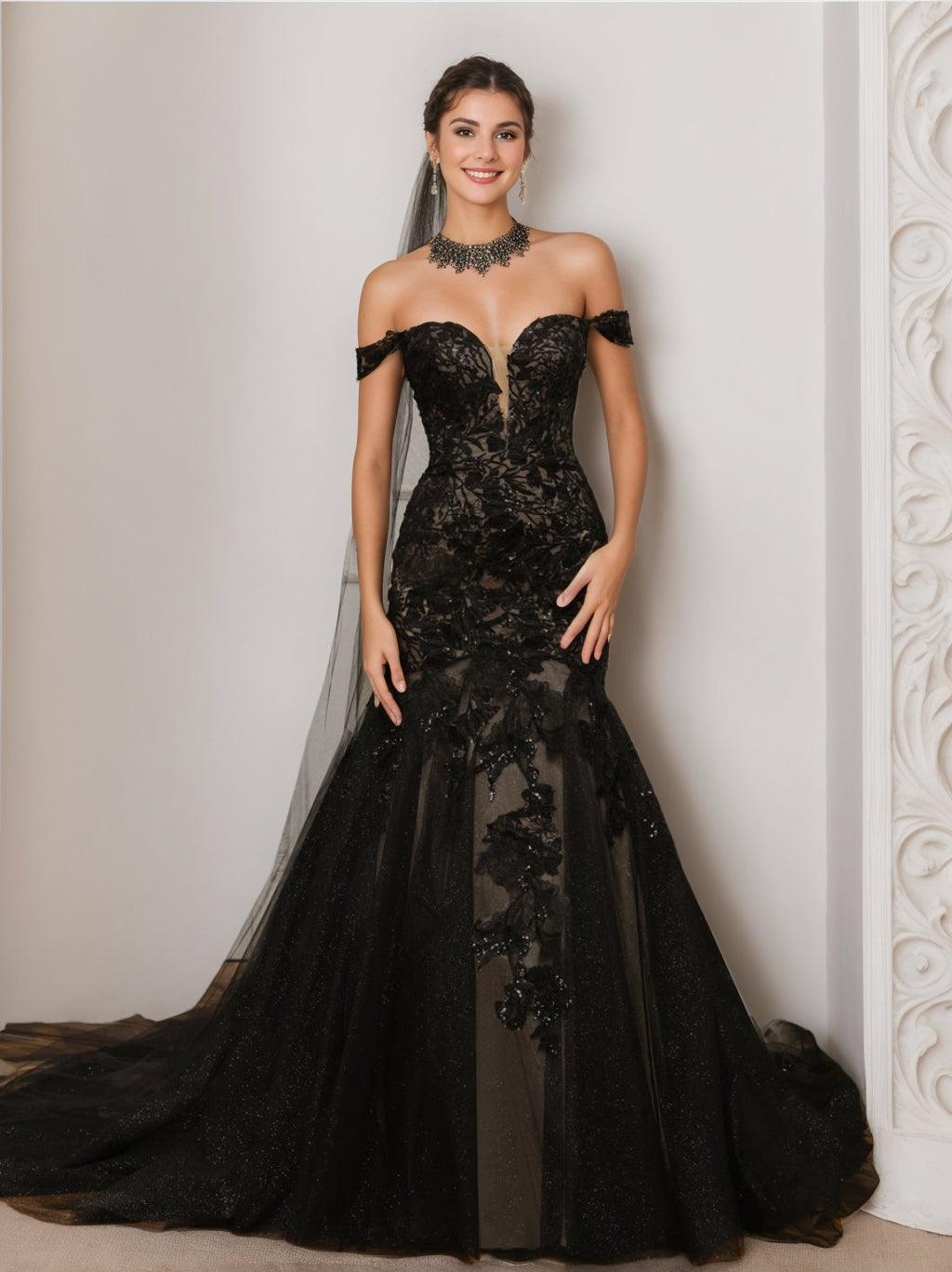 Robe de Soirée Longue Noire Glamour - PanierRoyale