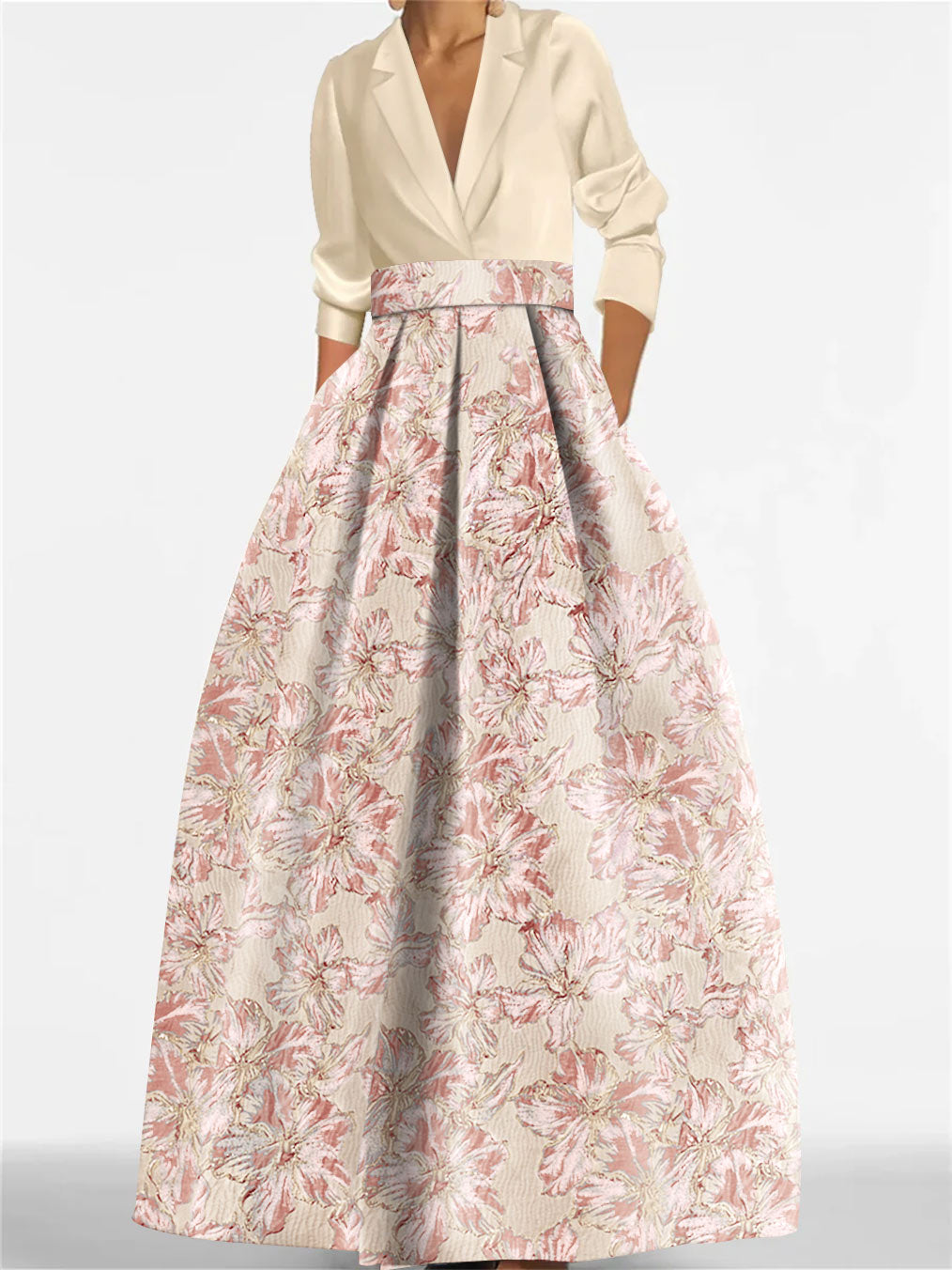 Robe Longue Femme Col Chemise Coupe A-Line Imprimé Floral