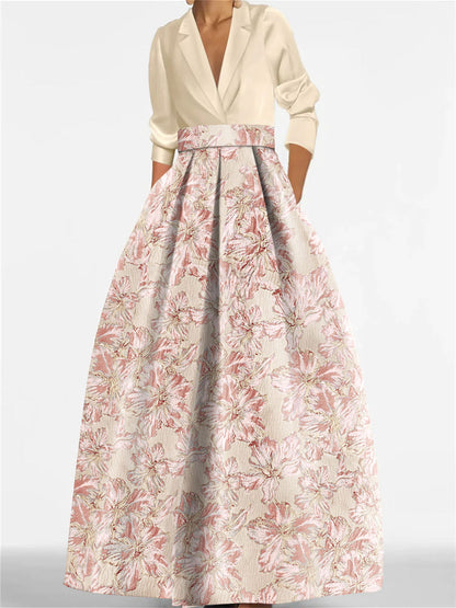 Robe Longue Femme Col Chemise Coupe A-Line Imprimé Floral