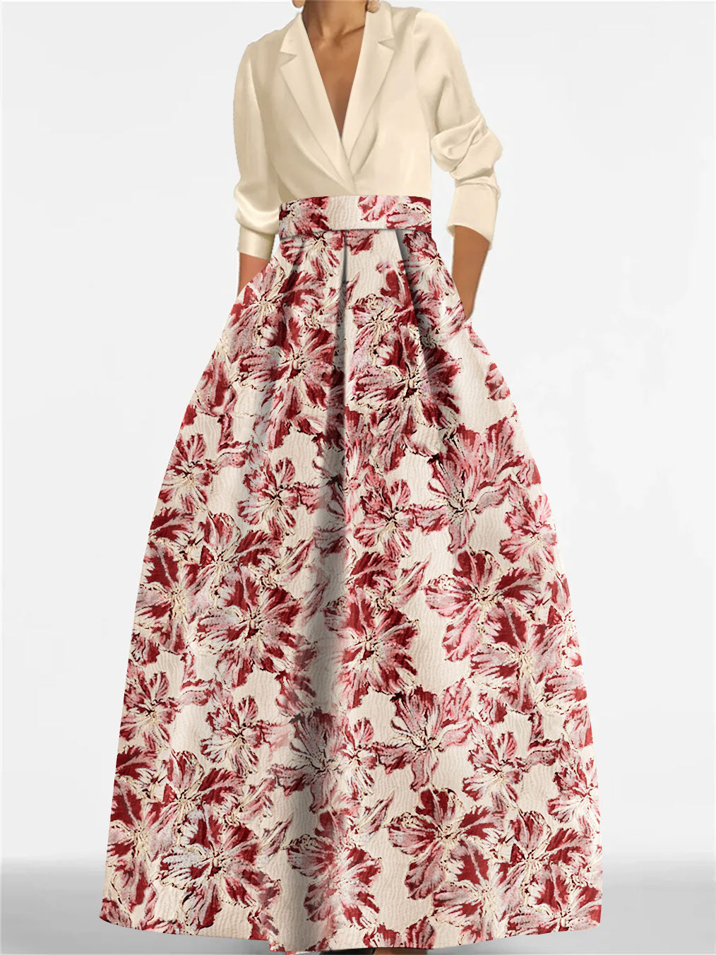 Robe Longue Femme Col Chemise Coupe A-Line Imprimé Floral