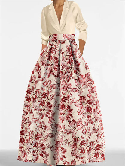 Robe Longue Femme Col Chemise Coupe A-Line Imprimé Floral