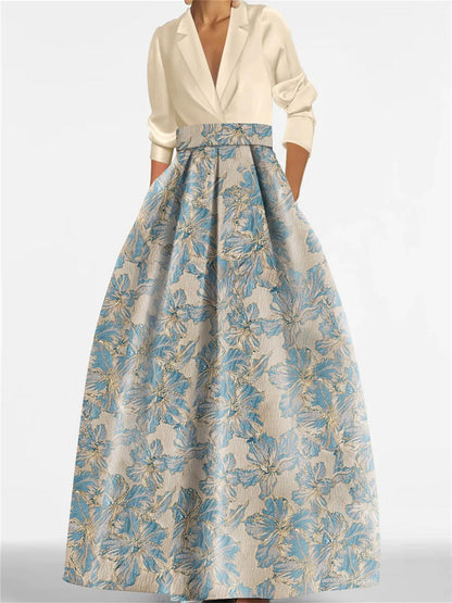 Robe Longue Femme Col Chemise Coupe A-Line Imprimé Floral