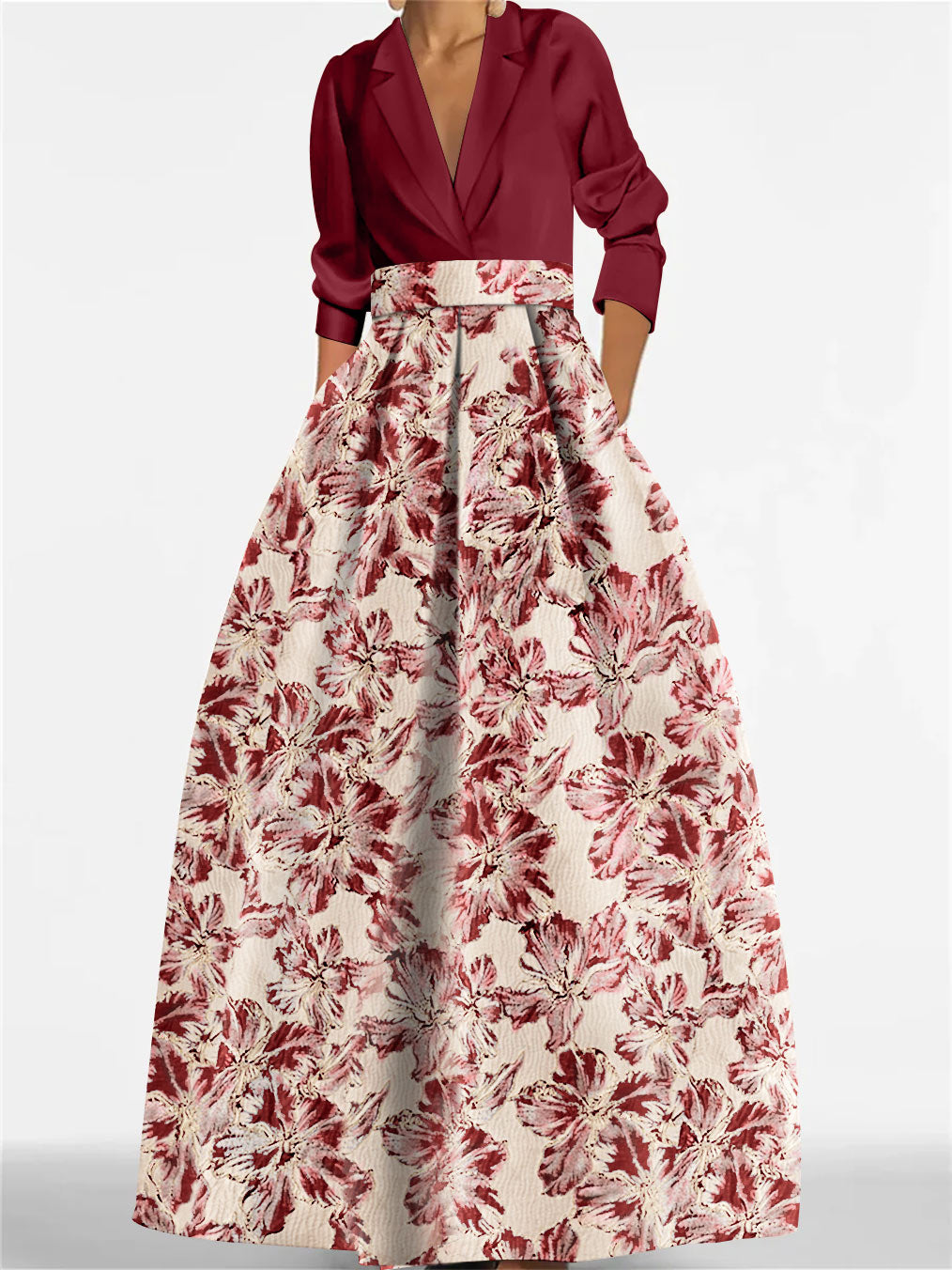Robe Longue Femme Col Chemise Coupe A-Line Imprimé Floral