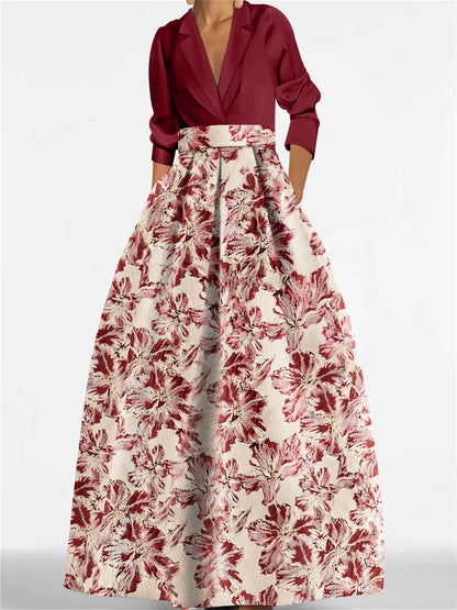 Robe Longue Femme Col Chemise Coupe A-Line Imprimé Floral