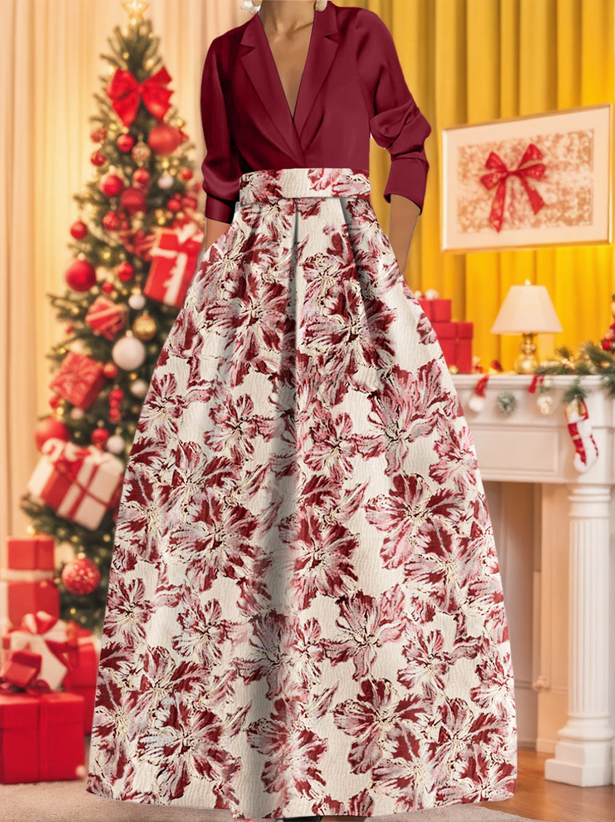 Robe Longue Femme Col Chemise Coupe A-Line Imprimé Floral