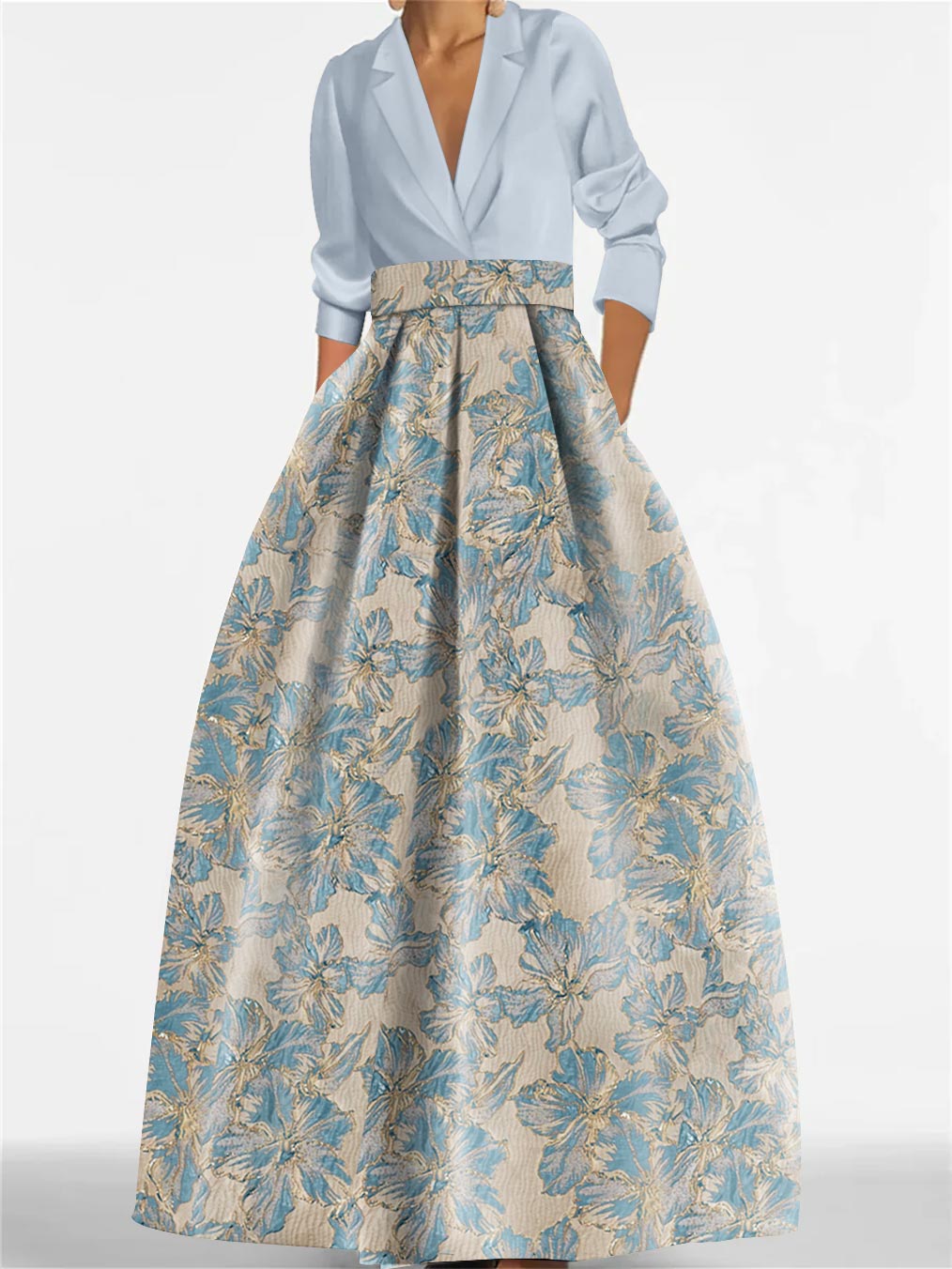 Robe Longue Femme Col Chemise Coupe A-Line Imprimé Floral - PanierRoyale