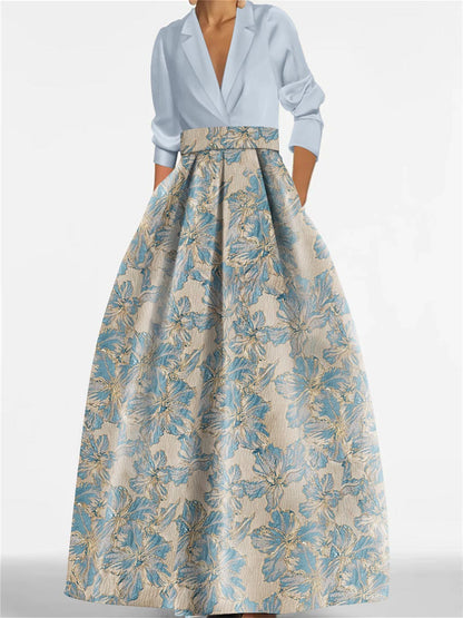 Robe Longue Femme Col Chemise Coupe A-Line Imprimé Floral - PanierRoyale
