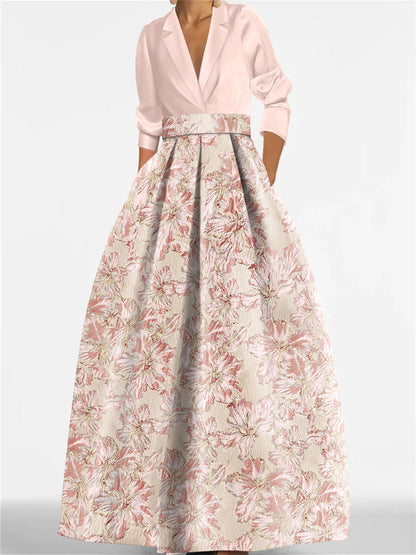 Robe Longue Femme Col Chemise Coupe A-Line Imprimé Floral