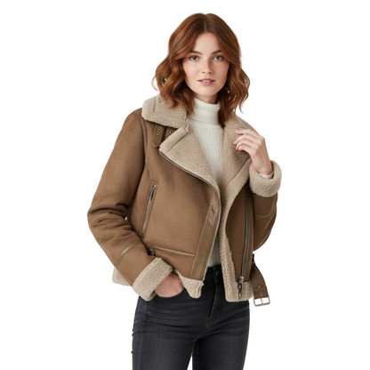 Blouson Femme Cuir Doublé Fourrure Élégant Rock - PanierRoyale