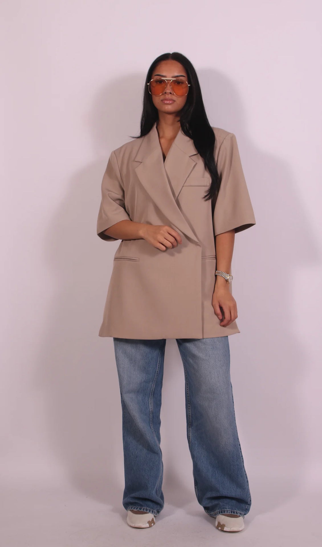 Blazer Femme Détendu - Veste Polyester Col Chemise Élégant