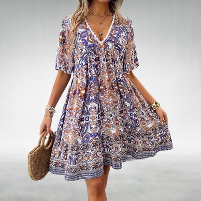 Robe Été Bohème Paisley Courte Féminine
