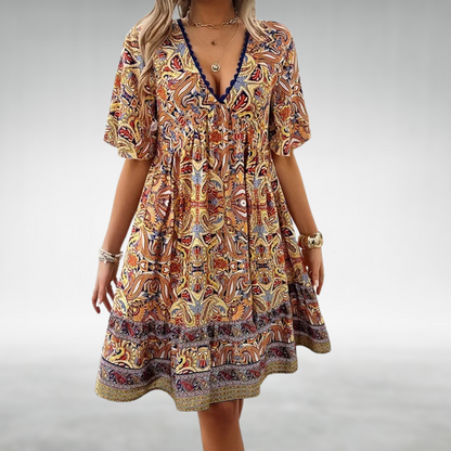 Robe Courte Bohème Décolleté en V et Imprimé Floral