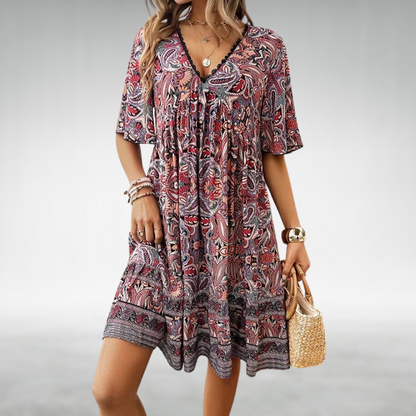 Robe Courte Bohème Décolleté en V et Imprimé Floral