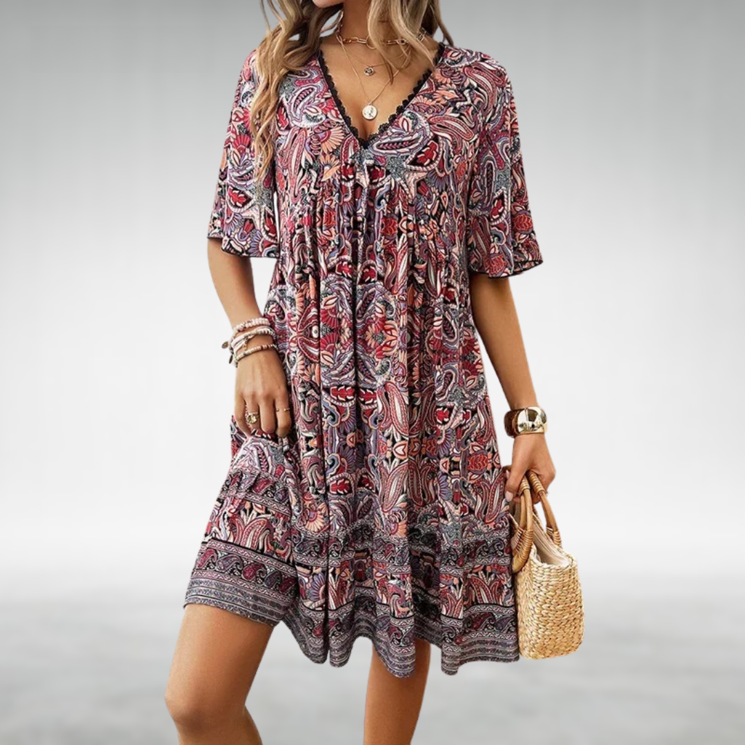 Robe Été Bohème Paisley Courte Féminine