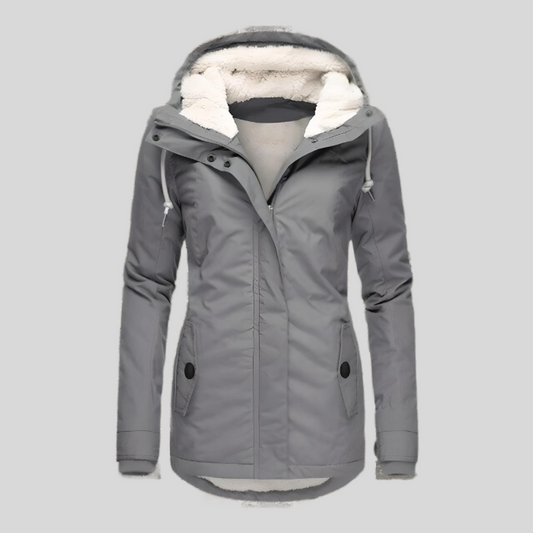 Manteau femme hiver chaud et léger avec capuchon gris - PanierRoyale