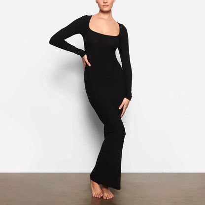 Robe Longue Noire Moulante Manches Longues - BerlinGlamour