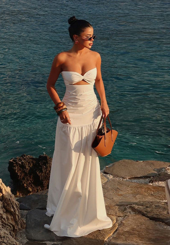 Robe Été Femme Longue en Coton avec Ceinture et Dos Nu - PanierRoyale