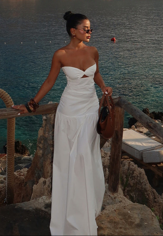 Robe Été Femme Longue en Coton avec Ceinture et Dos Nu