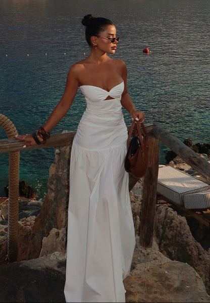 Robe Été Femme Longue en Coton avec Ceinture et Dos Nu
