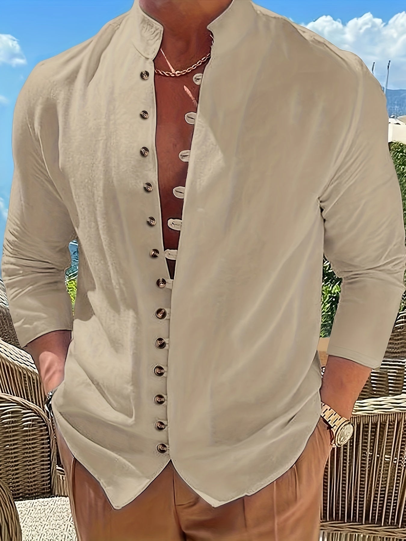 Chemise Homme Décontractée Col Mao Casual
