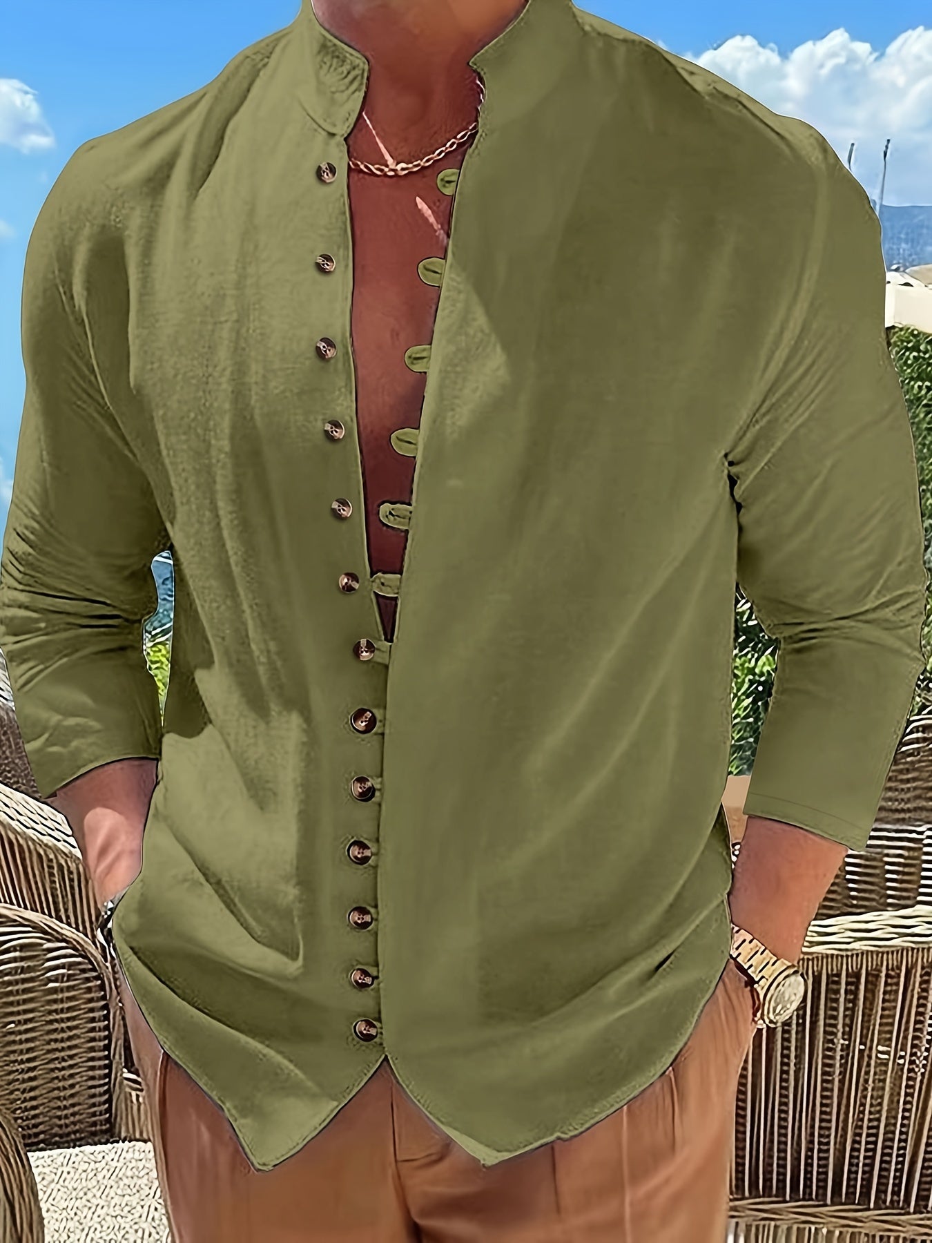 Chemise Homme Décontractée Col Mao Casual