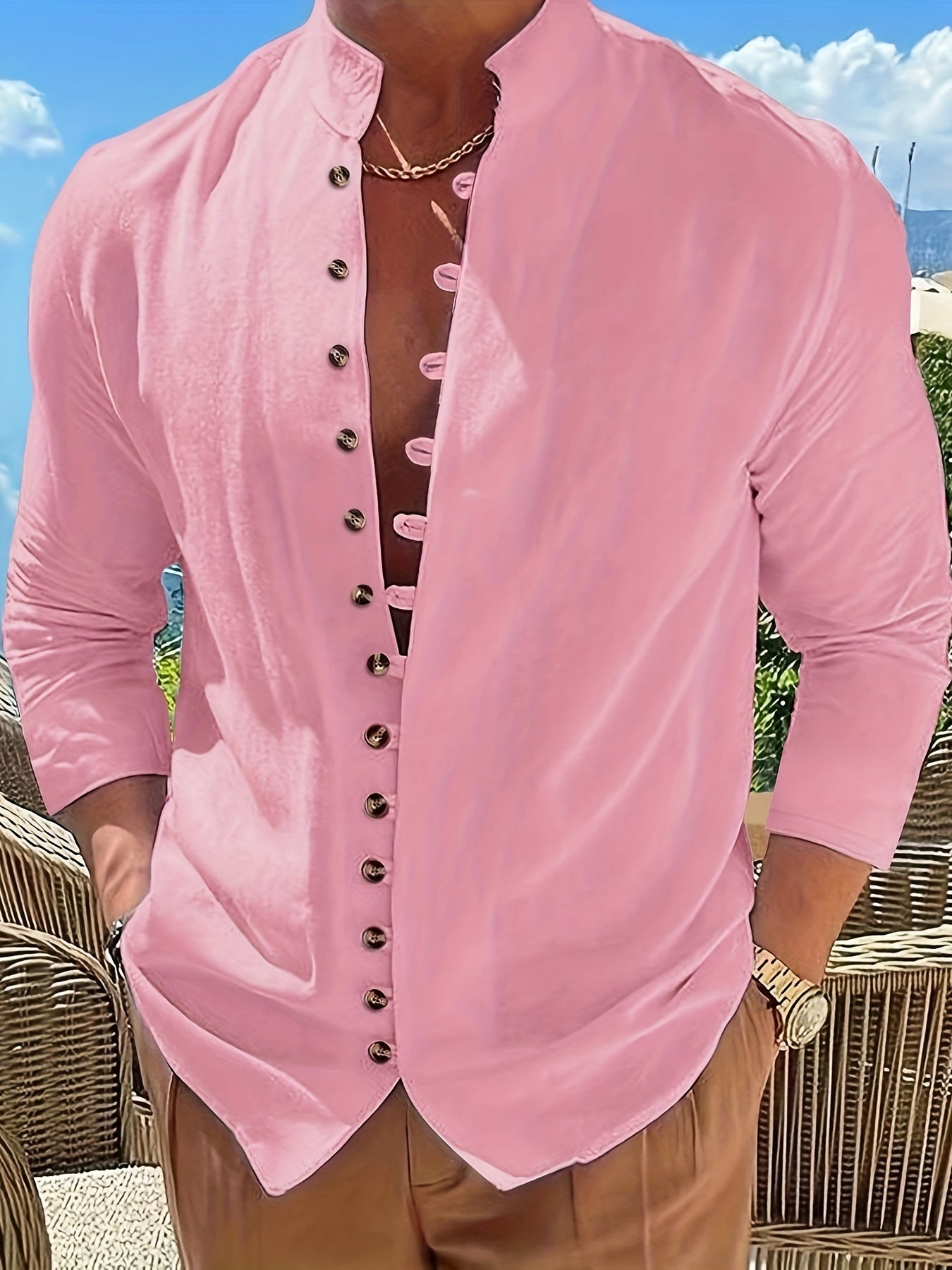 Chemise Homme Décontractée Col Mao Casual