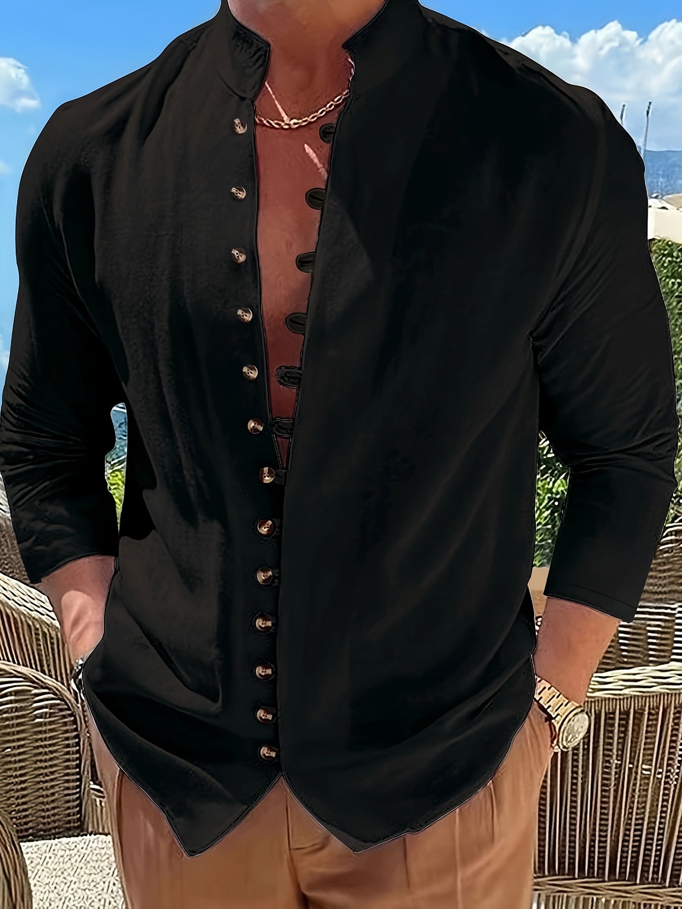 Chemise Homme Décontractée Col Mao Casual - PanierRoyale