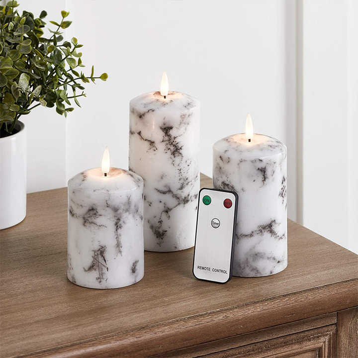 Marbely™ – Set De 3 Bougies Led Marbrées Ambiance Cosy Et Contrôle À Distance