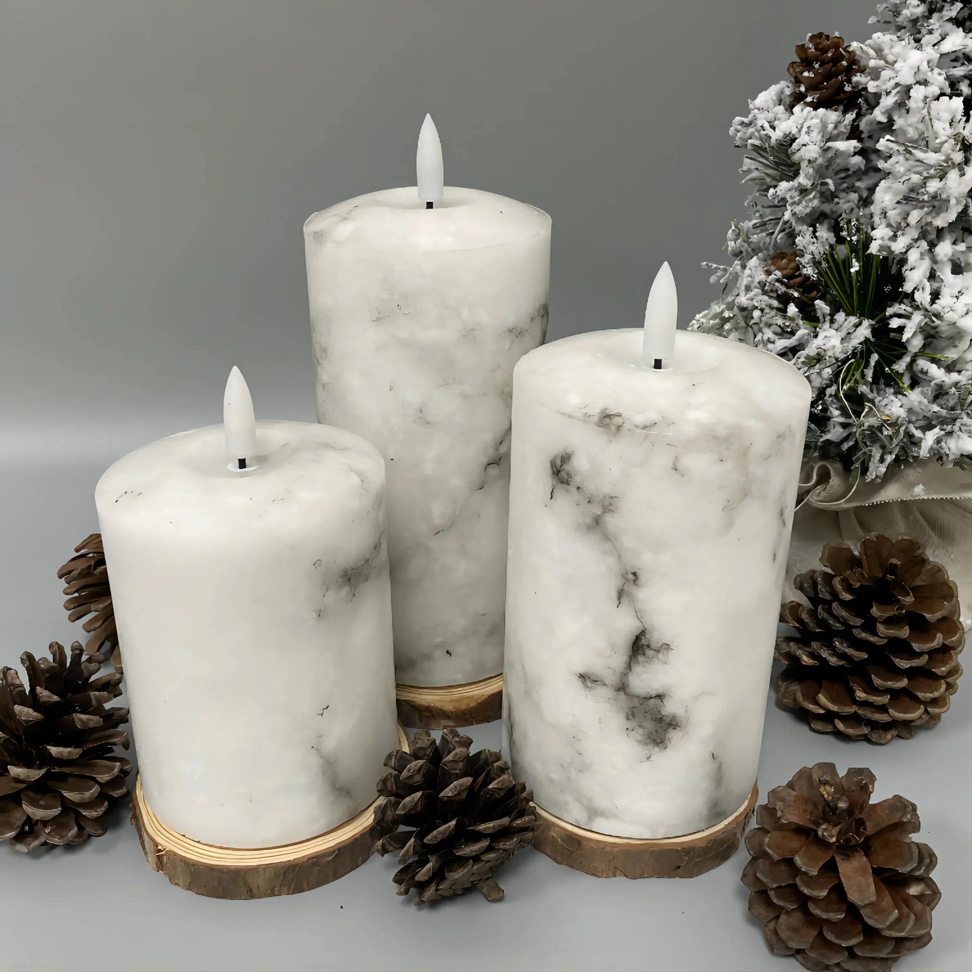 Marbely™ – Set De 3 Bougies Led Marbrées Ambiance Cosy Et Contrôle À Distance