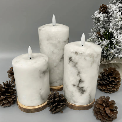 Marbely™ – Set De 3 Bougies Led Marbrées Ambiance Cosy Et Contrôle À Distance