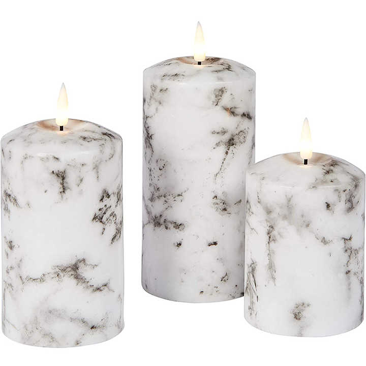 Marbely™ – Set De 3 Bougies Led Marbrées Ambiance Cosy Et Contrôle À Distance