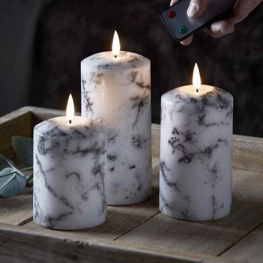 Marbely™ – Set De 3 Bougies Led Marbrées Ambiance Cosy Et Contrôle À Distance
