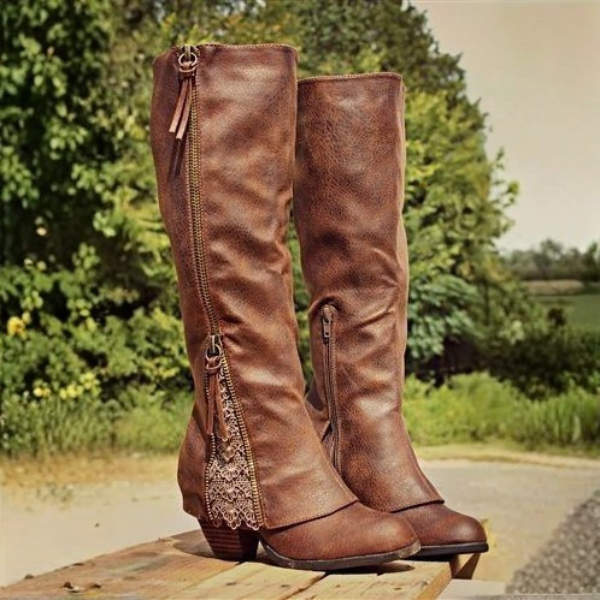 Bottes cowboy femme élégantes à lacets et éclair