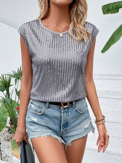 Top femme décolleté rond sans manches élégant