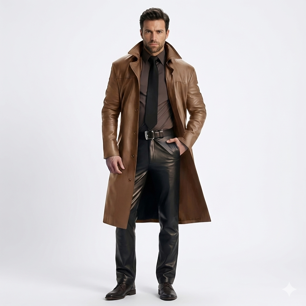 Manteau Homme Long Élégant en Trench Classique