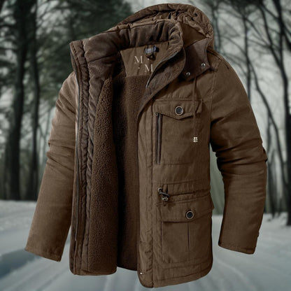 Manteau Homme Hiver Élégant avec Capuche et Fermeture Éclair Long