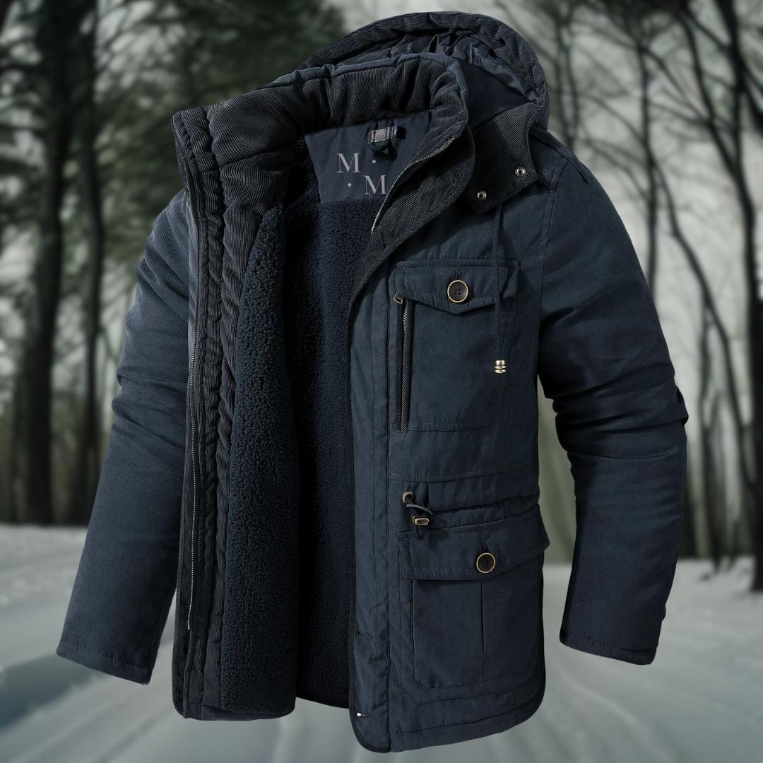 Manteau Homme Hiver Élégant avec Capuche et Fermeture Éclair Long