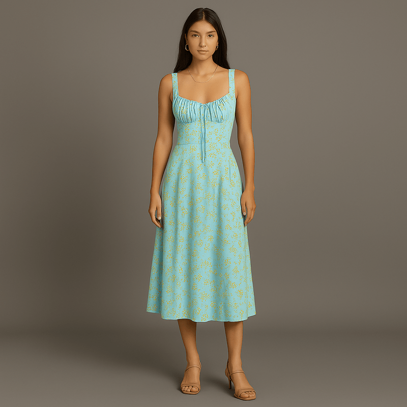Robe Été Florale Élégante avec Bretelles Ajustables