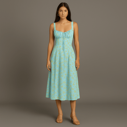 Robe Été Florale Élégante avec Bretelles Ajustables