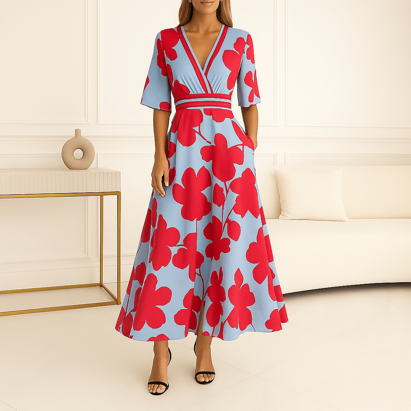 Robe Été Femme Élégante - Robe Florale Col V Pour Femme - PanierRoyale